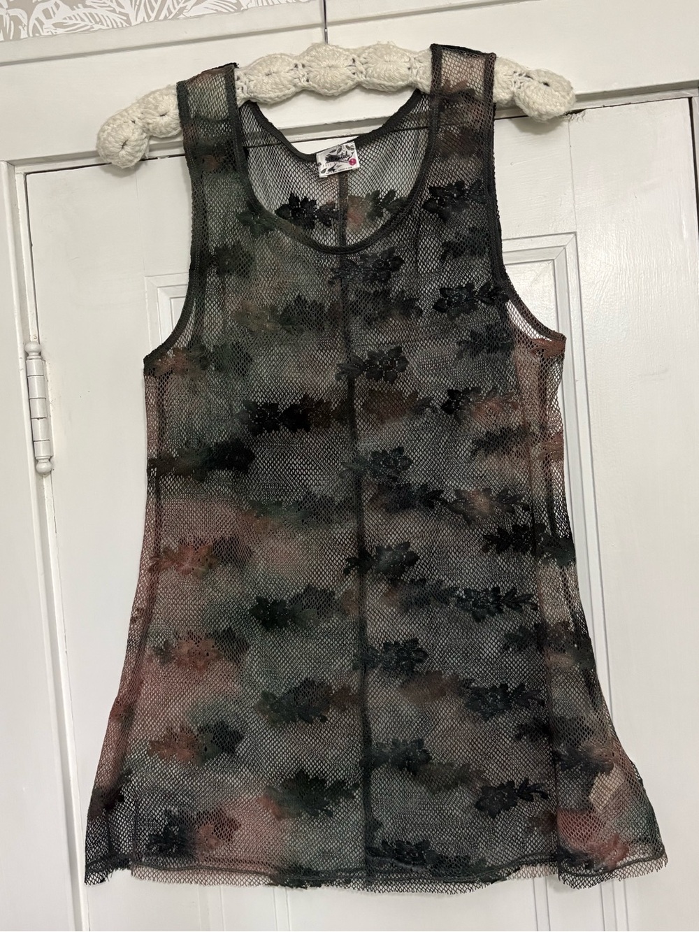 Intimately Free People Sheer Floral Mesh Slip Dress in Ombre Black Rose Green